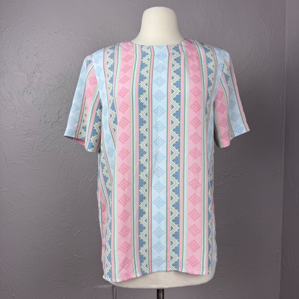 Vintage 90s S/M Alfred Dunner Pastel Geometric Southwestern Boho Print Top